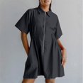 thumbnail image 1 of Weiqiqre Robes Décontractées pour Femmes à Fermeture Éclair, Manches Courtes Style Cap, Col en V, Robes Midi Décontractées Fluides avec Poches, 1 of 6