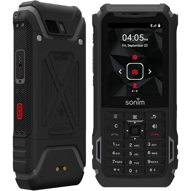 Sonim XP5s Dual-SIM XP5800 16GB 2.64-inch Unlocked 4G/LTE Rugged Cellphone in black, refurbished. The phone features a durable design with a textured back panel, physical keypad, and a 2.64-inch display. It is unlocked and compatible with GSM networks, offering dual-SIM functionality. The device has undergone a full diagnostic test, ensuring like-new performance, and includes a charger. Minimal cosmetic damage is present.