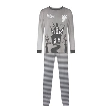 CEHVOM Family Outfit Fall O-Neck Crop Long Sleeve Halloween Printing Pyjama Set For Women