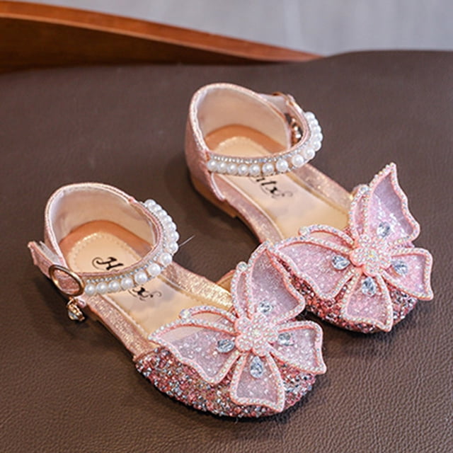 LSLJS Girls' Sandals Bow Princess Shoes Baby Soft Sole Bright Diamond Dance Performance Shoes, Girl's Sandals