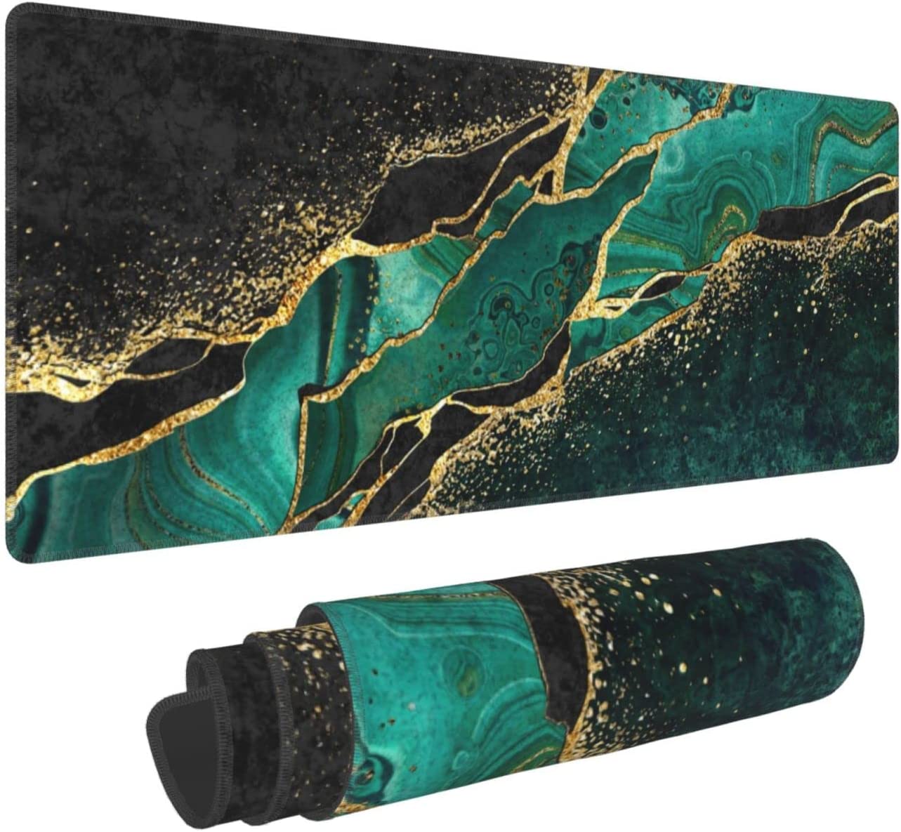 Extended Large Mouse Pad, XL Gaming Mousepad 31.5 x 11.8 Inch, Big Computer Keyboard Desk Pad, Waterproof Mouse Mat with Stitched Edges and 3mm Thick Long Non-Slip Base for Office Gaming, Green Marble