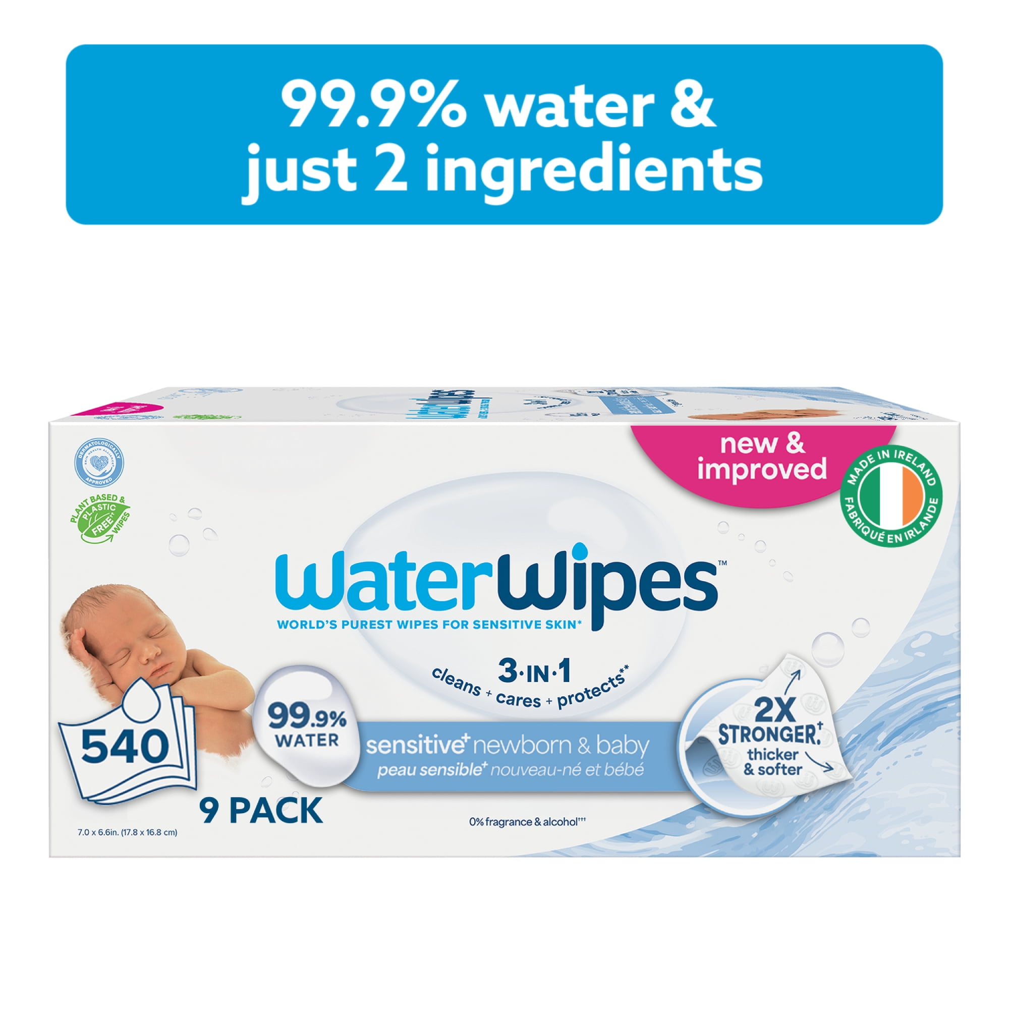 WaterWipes Sensitive Newborn & Baby Wipes, 99.9% Water, Unscented & Hypoallergenic