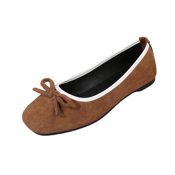 Brown Women'S Loafers Shallow Mouth Bow Soft Sole Flat Casual Slip On For Indoor Outdoor Use Lightweight Flexible Cushioned Soft Comfortable