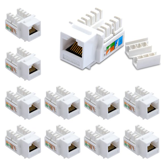 NewYork Cables 90 Degree Punchdown Keystone Jack| CAT5e/CAT6 Compatible| Keystones for Patch Panels| Cat 6 Network Coupler| Ethernet Wall Jack | Pack of 10 White