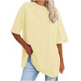 thumbnail image 1 of Plebaso T-Shirts Surdimensionnés pour Femmes 2025 Manches Courtes Hauts Amples Col Rond Décontracté Uni T-Shirts Basiques pour Femmes, 1 of 5