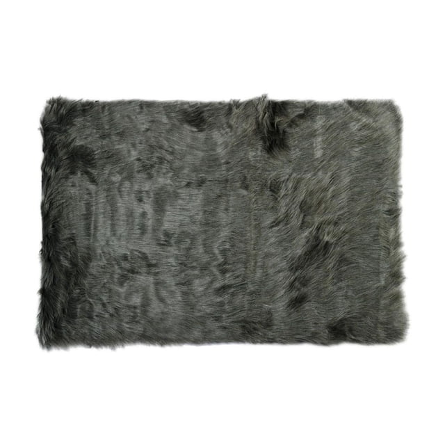 H-Luxe Hudson Faux Fur 2'X3' Rug in grey with thick, plush acrylic faux fur pile and microsuede anti-skid backing, ideal for indoor floors or draped over furniture to add warmth and softness.
