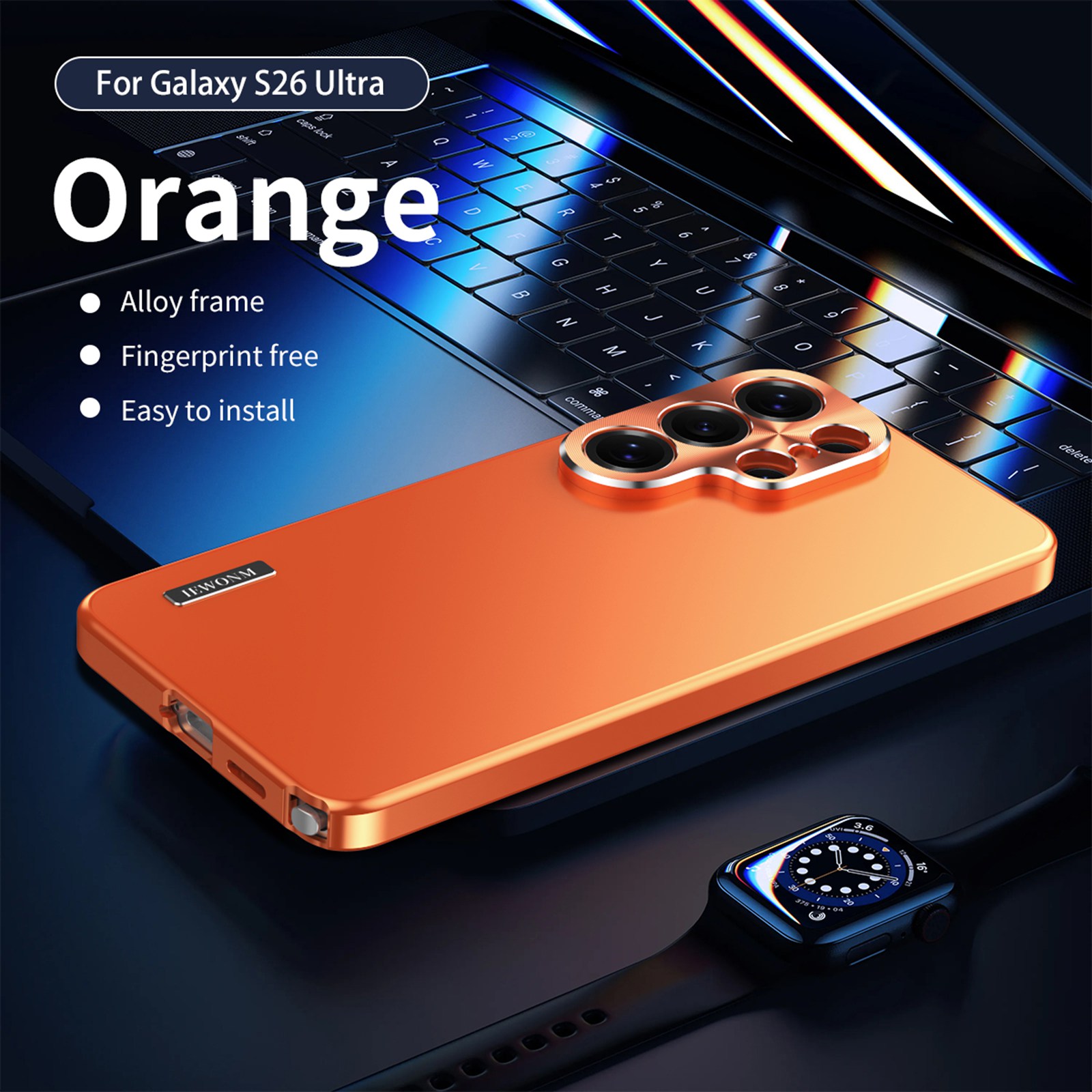 ELEHOLD for Samsung Galaxy S26 Ultra Rugged Case, Matte Slim Anti-Fingerprint Aluminum Alloy Metal Magnetic Bumper Frame Slim Hard Shock-Absorbent Phone Case Cover,Orange