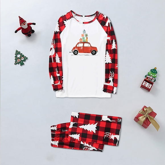 EGNMCR Christmas Pajamas for Family, Classic Plaid Xmas Sleepwear for Christmas Parent-Child Outfit Parent-child Warm Christmas Set Printed Home Wear Pajamas Two-piece Set Women Blouse pants