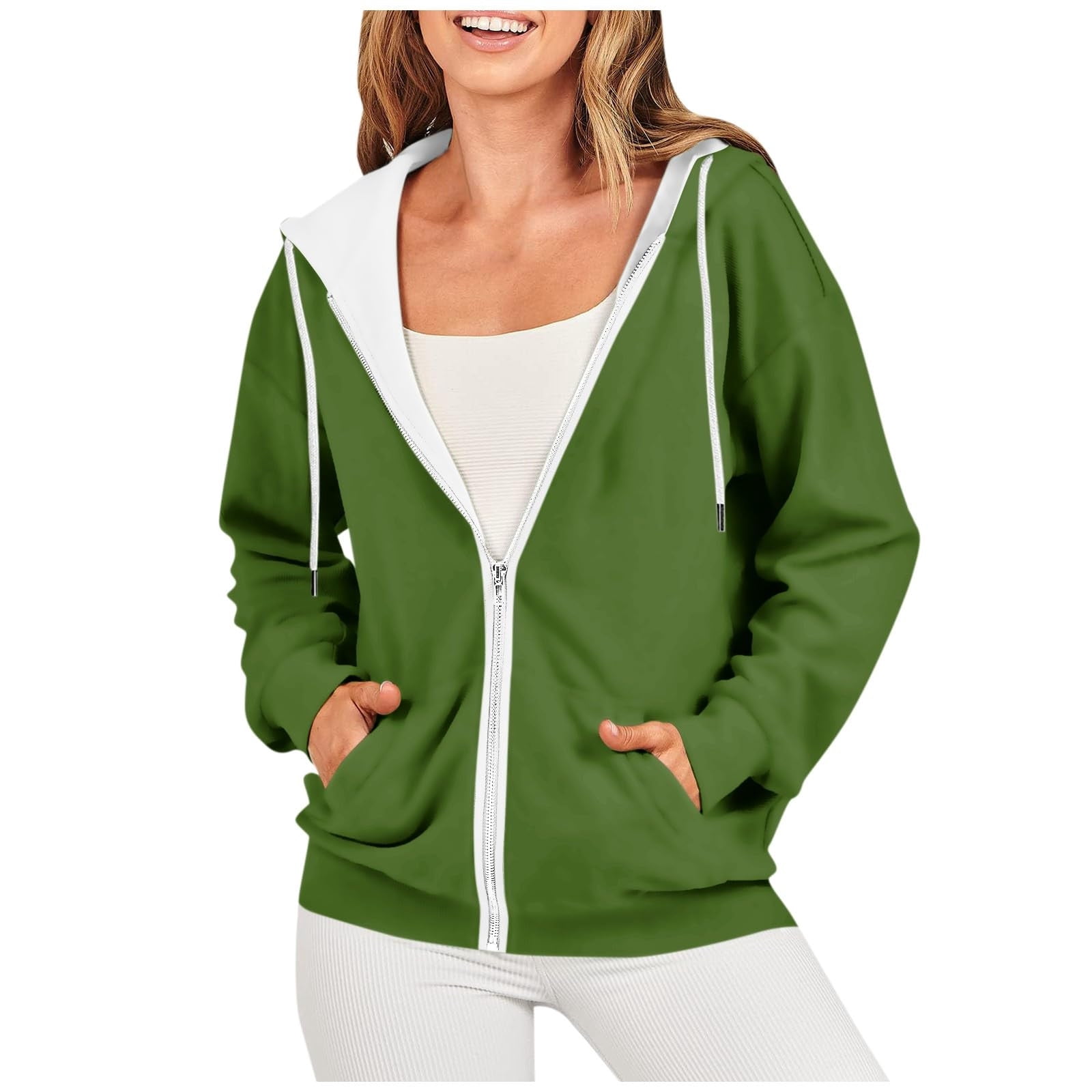 Timegard Vestes à Capuche Zippées pour Femmes Manches Longues Chandails en Molleton Décontractés Mode Automne avec Poches