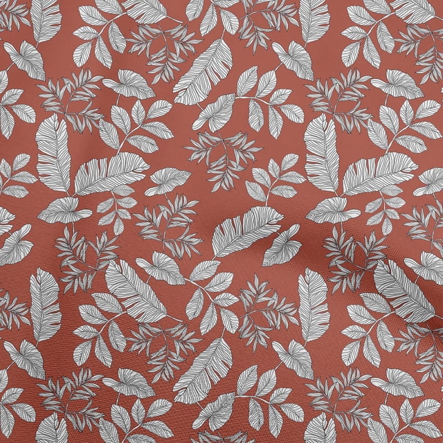 oneOone Cotton Silk Dark Peach Fabric Tropical Line Drawing Leaf Craft Projects Decor Fabric Printed By The Yard 42 Inch Wide