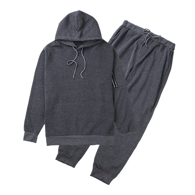 Kmbangi Men Sports Set, Solid Color Hoodie Zip Tops, Long Loose Pants Suit