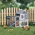 thumbnail image 3 of Double Layer Small Animal Hutch with Waterproof Roof, Wooden Rabbit Cage with Removable Tray and Non-Slip Ramp, Indoor Outdoor for Rabbits Chickens Ducks Guinea Pigs, Grey, 3 of 8
