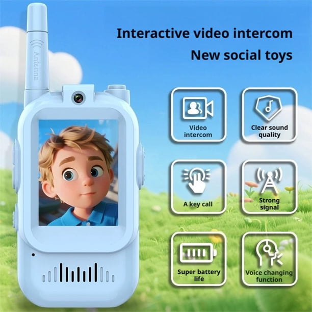 Talkie-walkie Vidéo Pour Enfants – écran + Caméra HD – 4 Effets Vocaux – Rechargeable – 100-400m – Rose Et Bleu – Jeu De Rôle