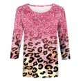 thumbnail image 5 of CEHVOM T-shirt Ample à Imprimé Léopard pour Femme, Manches 3/4, Col Rond, Haut Décontracté, Liquidation, 5 of 5