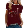 thumbnail image 2 of EGNMCR T-Shirts pour Femmes Femme Couleur Imprimé de Fleurs Manches Courtes Col Rond Décontracté Hauts Amples Manches Courtes, 2 of 4