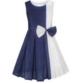 thumbnail image 1 of Robe Fille à Blocs de Couleur Contrastés avec Nœud Papillon pour Tous les Jours et Fêtes 5 Ans, 1 of 5