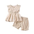 thumbnail image 1 of Faithtur Ensemble d'Été 2 Pcs pour Bébés Filles, Hauts à Volants Sans Manches à Col Ras du Cou Boutonnés + Ensemble de Shorts, 1 of 9