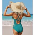 thumbnail image 4 of Women's Ribbed One Piece Swimsuits V-Neck Sexy Hollow Monokini Bathing Swimwear, 4 of 7