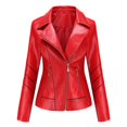 thumbnail image 1 of Qertyioot Womens Leather Jacket New Slim Stand-Up Collar Zipper Stitching Solid Color, 1 of 7