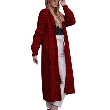 Yuyuzo Plus Size Cardigan Sweater for Women Hooed Long Sleeve Open Front Knit Sweater Loose Solid Color Blouse