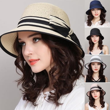 Neinkie Chapeau de Soleil en Paille pour Femmes, Pliable, Été, UV, Plage, Chapeau de Soleil UPF SPF 50, Pliable, Ajustable