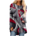 thumbnail image 1 of IROINID Épargne Femmes Long Sleeve Tops Lounge Socket Geometry Imprimé Col Rond Tops, Rouge, 1 of 5