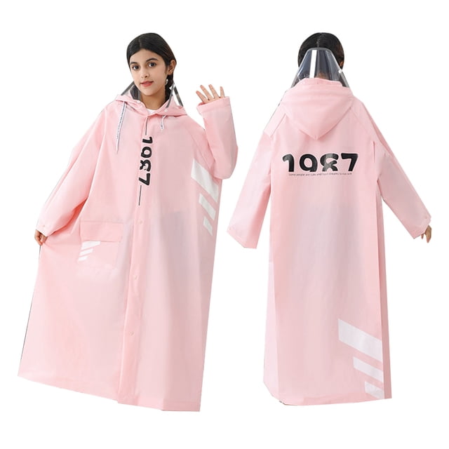 PMVFHDE Rain Poncho Children's Raincoat Hidden Backpack Riding Rain Suit Long Large Children's School Poncho Pink,14-16 Years