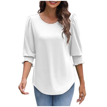 biudgviw Women's 3/4 Length Sleeve Tops Spring Summer Crew Neck Dressy Casual T Shirts Tunic Tee Blouses