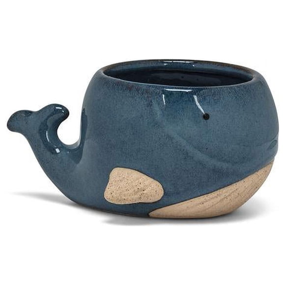 Abbott Collection AB-27-CRITTER-874-SM 2 in. Stoneware Whale Planter, Blue - Small