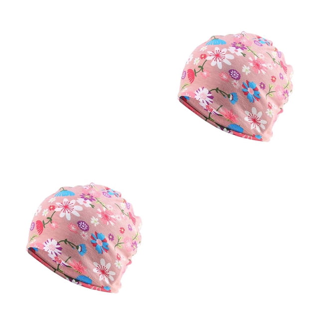 Transemion Bonnet Décontracté Hijab Musulman Imprimé Floral Turban Coloré Protection des Oreilles Ajustable Bonnet de Nuit Rose Fleur 2Ensemble