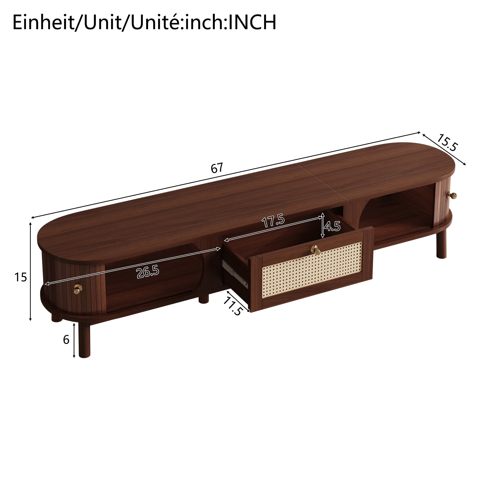 Noble House Meuble TV avec Portes à Lattes en Bambou et Tiroirs en Rotin, Solution de Rangement pour Console Multimédia Rustique, Naturel