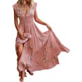 thumbnail image 1 of LUXUR Robe Évasée pour Femme Été Plage Longue Taille Fine Tunique Col en V Nœud Fleuri Robe d'Été Boho Robes Sans Manches Fluide Rose G, 1 of 2