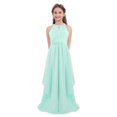 thumbnail image 1 of Oyolan Robe de Demoiselle d'Honneur pour Enfants Robe Longue en Chiffon Dos Nu pour Concours Soirée Danse Vert Menthe 4, 1 of 5