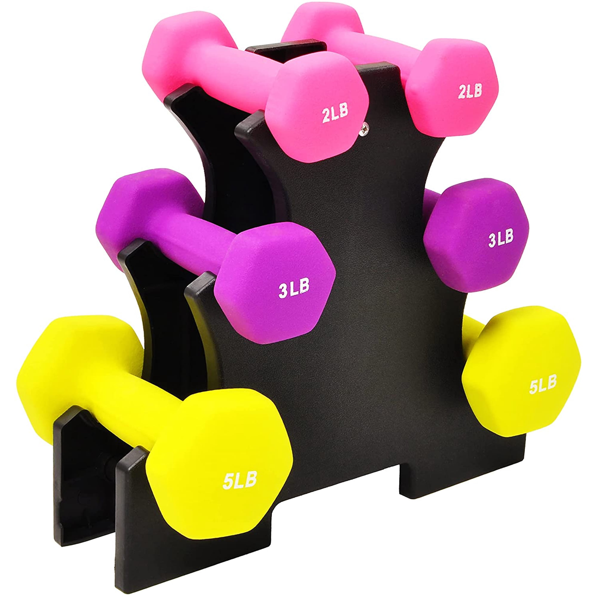 BalanceFrom 20 lb Neoprene Coated Iron Dumbbell Hex Weights Set with Stand, Color-Coded