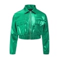 thumbnail image 3 of Jowowha Vestes de Jazz pour Filles Manteau Métallique Brillant à Manches Longues Col Rabattable avec Poches à Rabat Décontracté Hanches Vert 14, 3 of 7