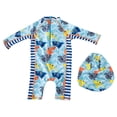 thumbnail image 4 of Sunnyoo Toddler Boys Long Sleeve Rash Guard Bathing Suit Shark Print One-Piece Swimsuit Hat, 4 of 7