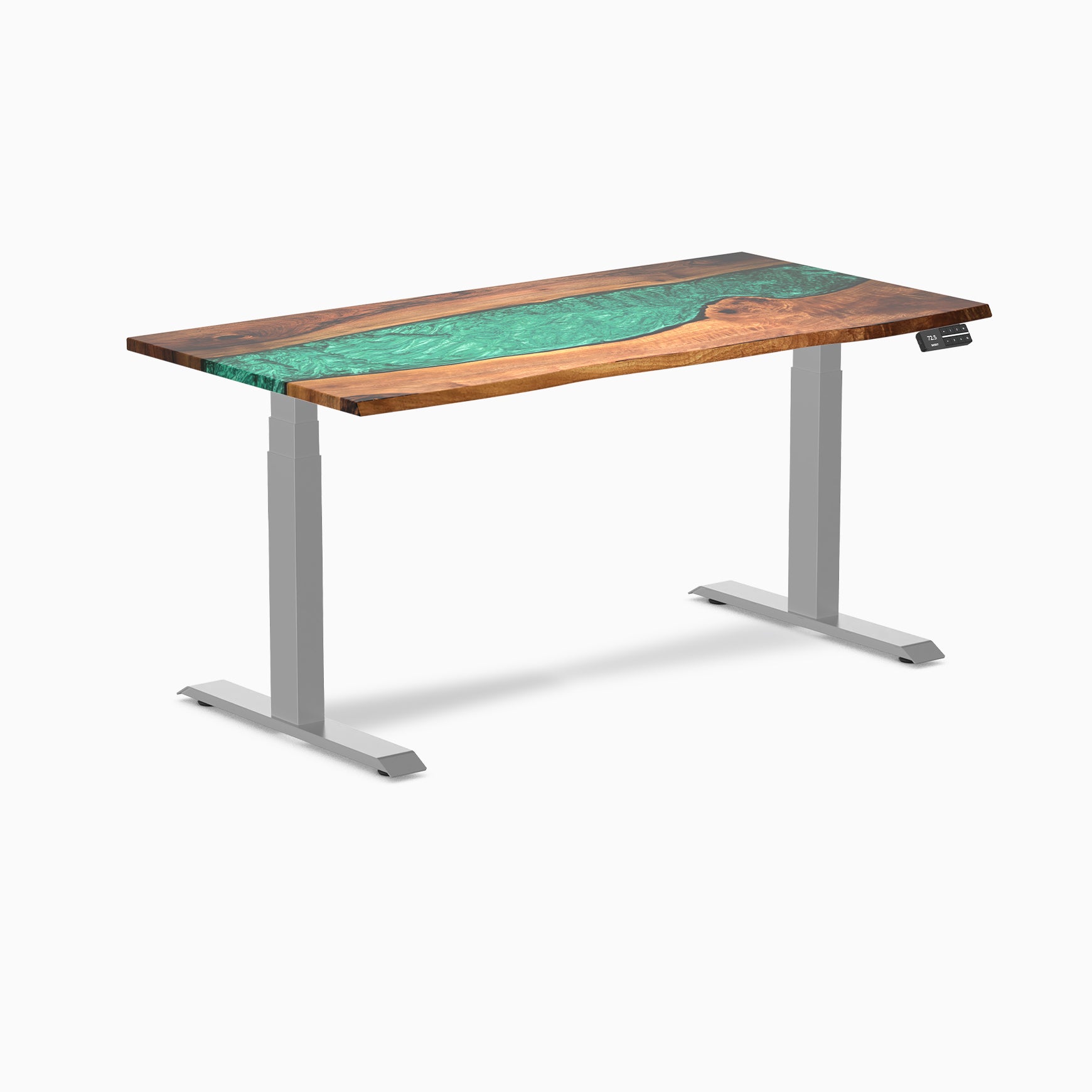 Desky Bureau Assis-Debout en Bois Dur à Double Résine - Noyer Naturel Rivière Émeraude / 60 x 30 Pouces / Gris