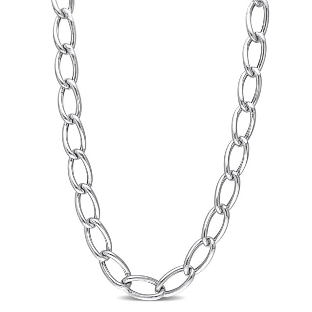 Miabella Sterling Silver Link Chain Necklace with 10mm wide polished oval links connected in a simple chain pattern, made in Italy and fastened by a lobster clasp, ideal as a statement necklace or fine jewellery piece.