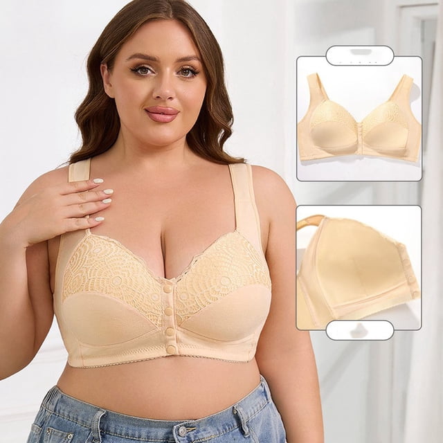 Pisexur Bras for Women Comfortable Full Coverage Wireless Bras for Women High Support Push Up Bra Solid Color Seamless Everyday Bra Plus Size Front Closure Bras No Underwire