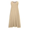 thumbnail image 4 of CHOK Robes Décontractées pour Femmes Couleur Unie Sans Manches Coton Lin Poches Longue Robe Dames Plage Été Robes, 4 of 8