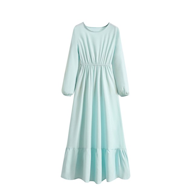 Gspmoly Robes d'Été, Robe Décontractée pour Femmes à la Mode à Col Rond à Manches Longues Robe Longue à Taille Robe de Travail pour Femmes Liquidation