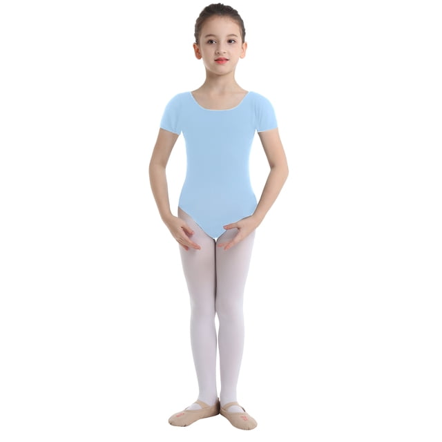 Miaeowve Justaucorps Classique à Manches Courtes pour Filles, Extensible, de Gym, de Ballet et de Danse, Bleu, 8