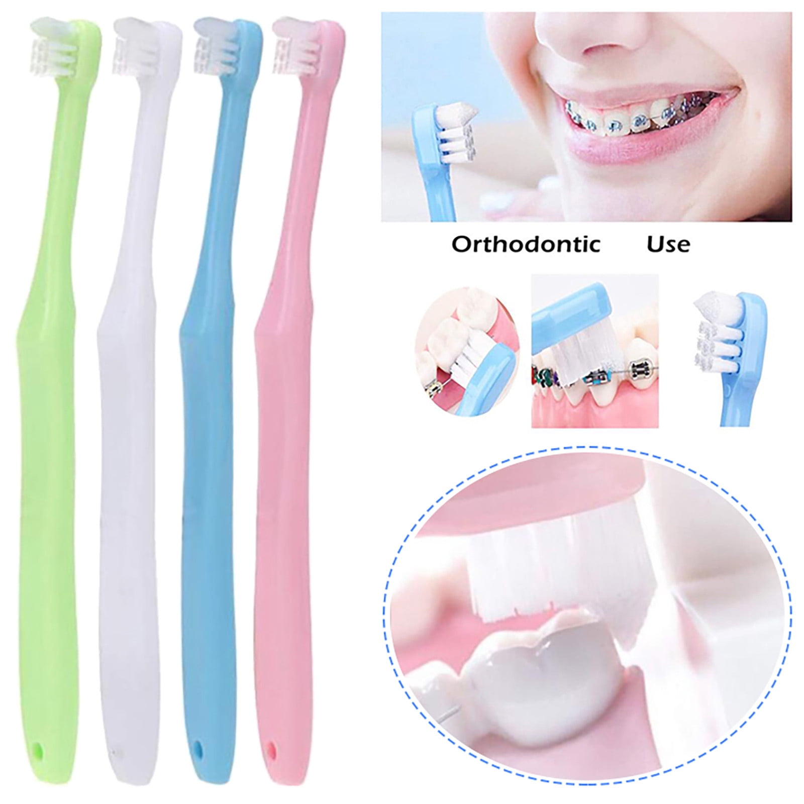 LPSSTORE 4 Pcs Brosse à Dents Petite Tête Embout Touffe Brosse à Dents Orthodontique Garniture Souple Sagesse