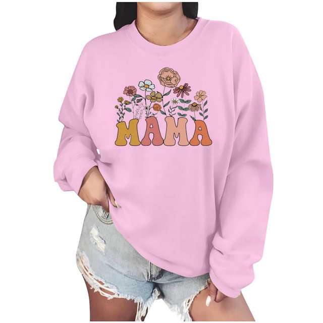 Culottes pour Femmes Femmes Manches Longues Chandails Maman Col Rond Chandail Ample Léger Blouse Hauts m Rose