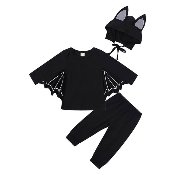 LYHaoo Boys Outfit Sets,Boys Halloween Outfit Long Sleeve Bat Wing 3 Piece Set For Kids Toddler Boys Fall Winter Party Dress Up Play Black Sizes 12-24 Months