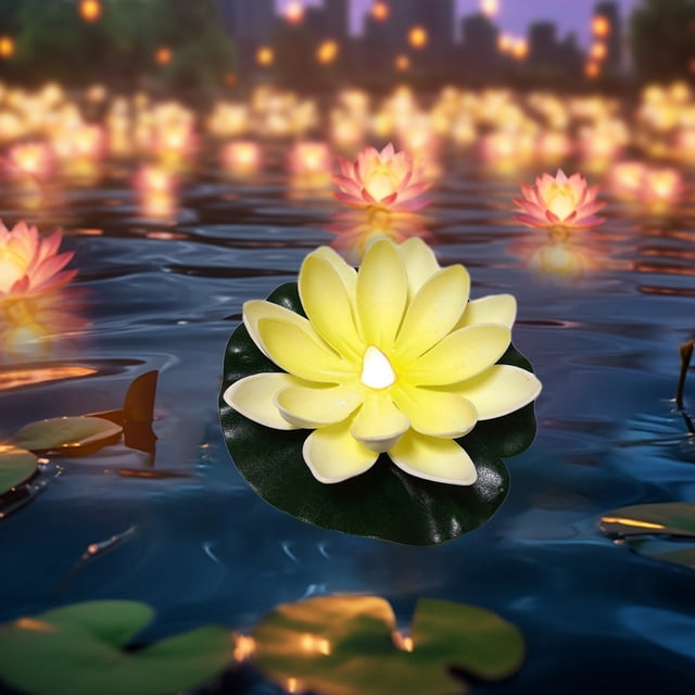 EGNMCR Water Sensing Lotuse Pool Lamp Floating Lotuse Pool Lamp Water Sensing Floating Pool Lamp LED Floating Solar Pool Lamp Diwali Festival Blessing River Lantern Solar light