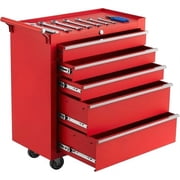 5-Drawer Rolling Tool Cabinet with Lock Sliding Drawers and Side Handle Mobile Tool Chest for Garage Workshop Warehouse Red
