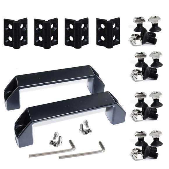 KOOTANS 2 Sets 2020 Series Door Handle and Frame Hinges Install Kit for 20x20 Aluminum Extrusion Profile Slot 6mm-4pcs Zinc Alloy Hinges 2pcs Aluminum Handles with T-Nuts Hex Screws Wrench