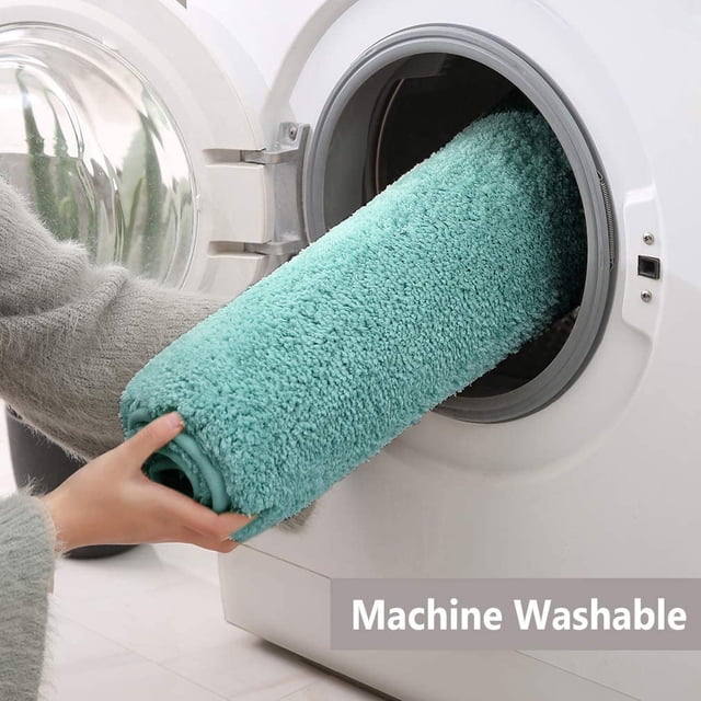 Upgraded Extra Large Non Slip Bath Mat 24"x36" Soft Absorbent Fluffy Thick Microfiber Cozy Throw Bathroom Rugs with Waterproof Backing for Tub Shower Bathroom Floors Accessories (Turquoise)