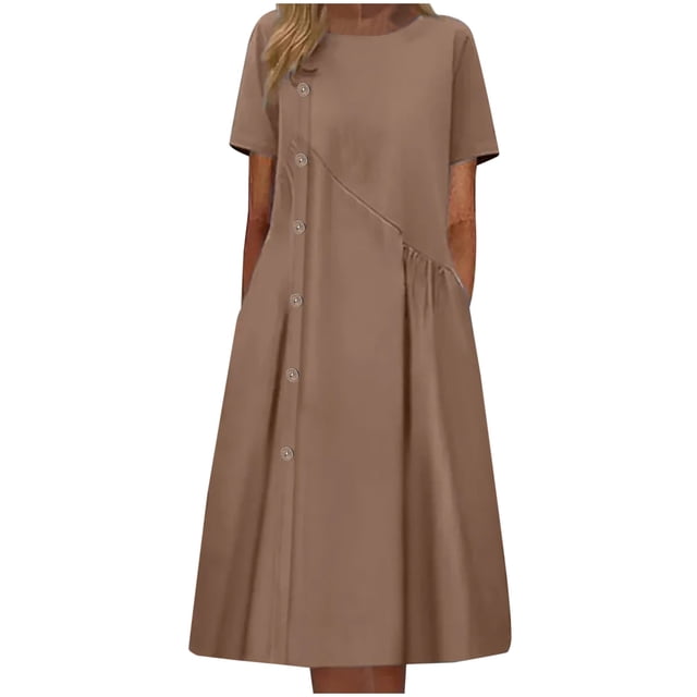Cameland Robe Décontractée de Mode pour Femme Printemps Été à Manches Courtes, Col Rond, Longueur Genou